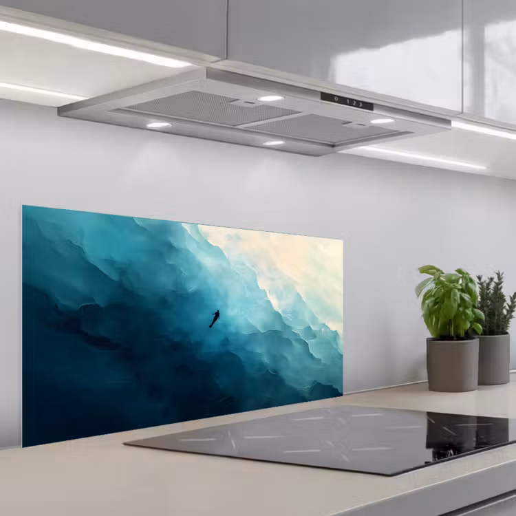 Zee - Silhouet - Abstract - Blauw keuken achterwand spatscherm middel -3d_schuin