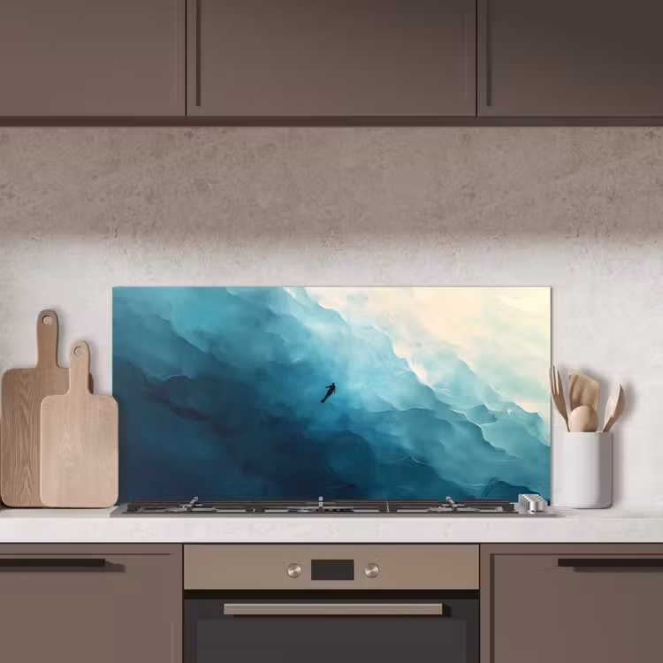 Zee - Silhouet - Abstract - Blauw keuken achterwand spatscherm middel -sfeer2