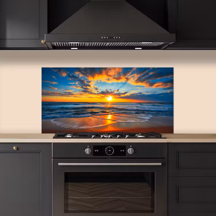 Zee - Zonsondergang - Strand - Wolken - Oranje keuken achterwand spatscherm middel -sfeer1