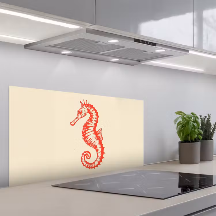 Zeepaardje - Rood - Fijne details keuken achterwand spatscherm middel -3d_schuin