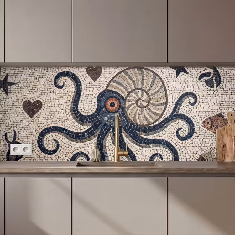 Zeeleven - Mozaïek - Kunst - Vintage - Beige keuken achterwand 2 middel zz_3dshopping