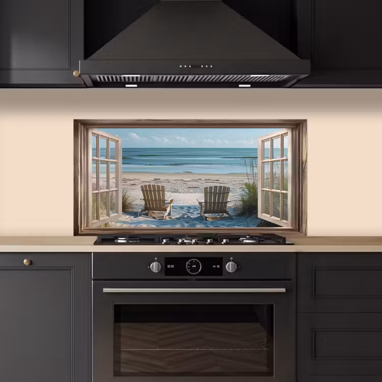Doorkijk - Strandstoelen - Duinen - Zee - Natuur keuken achterwand spatscherm middel -sfeer1