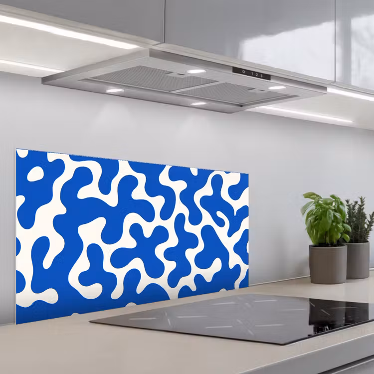 Vormen - Abstract - Blauw - Golven keuken achterwand spatscherm middel -3d_schuin