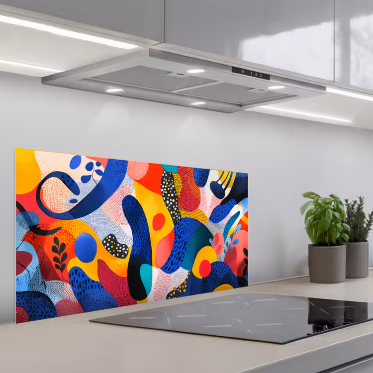 Vormen - Abstract - Stippels - Blauw keuken achterwand spatscherm middel -3d_schuin