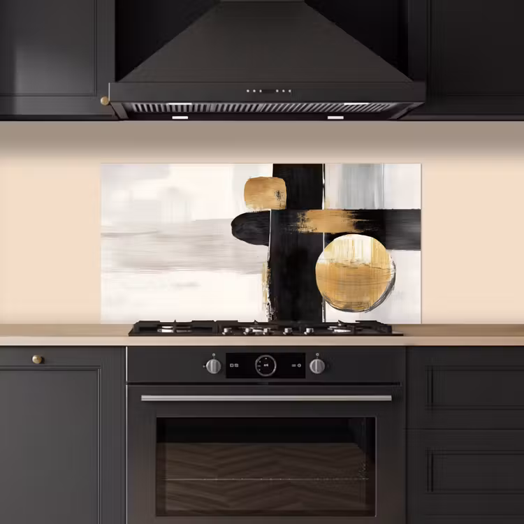 Vormen - Penseelstreken - Abstract - Goud keuken achterwand spatscherm middel -sfeer1