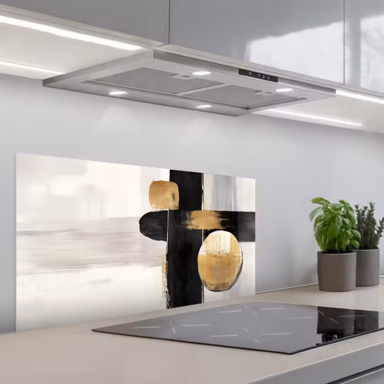 Vormen - Penseelstreken - Abstract - Goud keuken achterwand spatscherm middel -3d_schuin