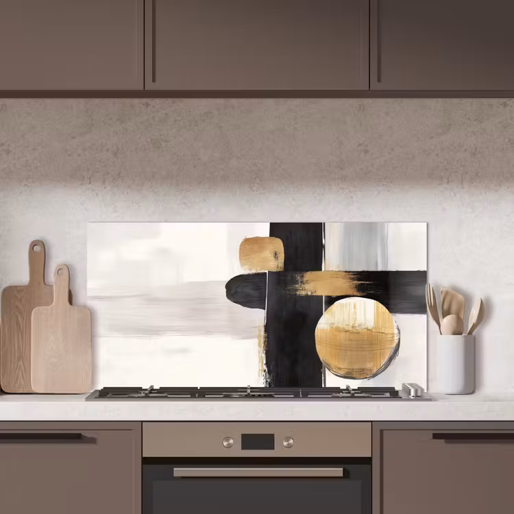 Vormen - Penseelstreken - Abstract - Goud keuken achterwand spatscherm middel -sfeer2