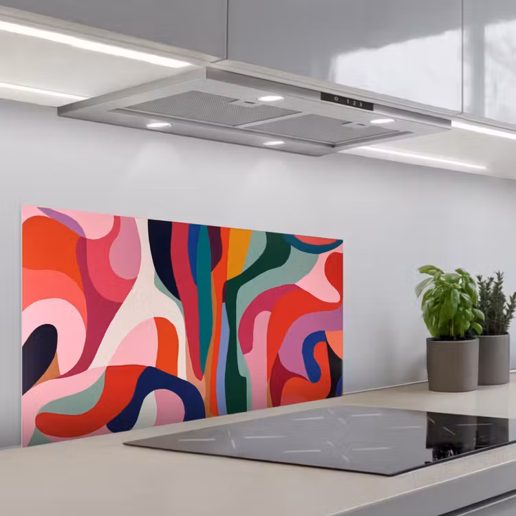 Vormen - Bochten - Kleurrijk - Abstract keuken achterwand spatscherm middel -3d_schuin