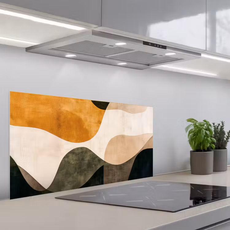 Vormen - Okergeel - Abstract keuken achterwand spatscherm middel -3d_schuin