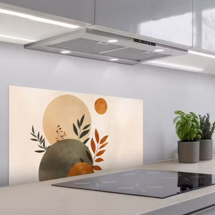 Vormen - Rond - Bladeren - Beige keuken achterwand spatscherm middel -3d_schuin