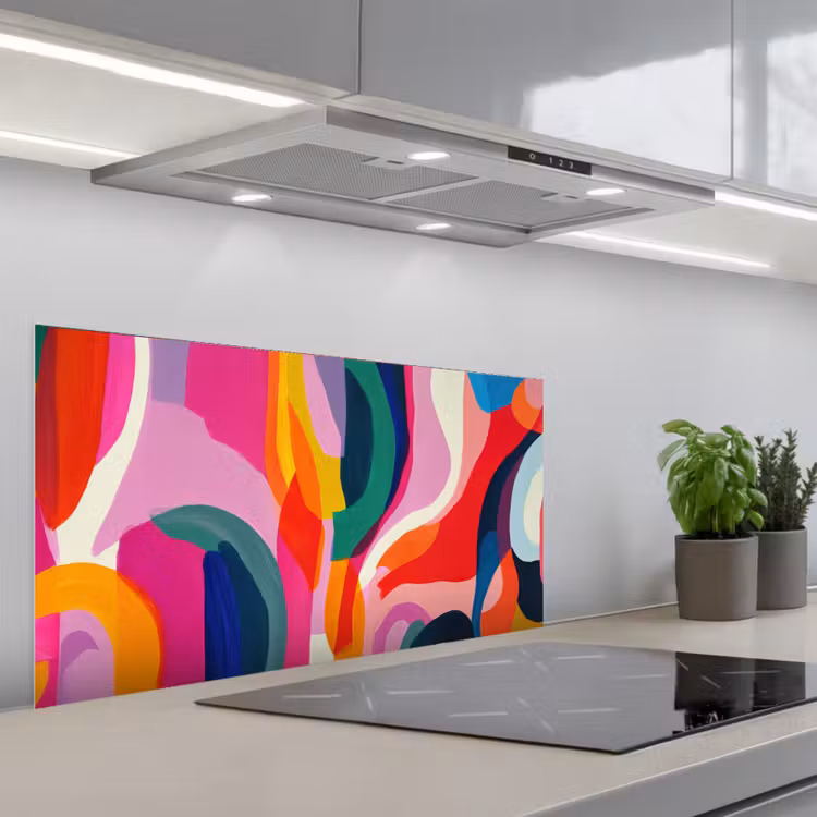 Vormen - Golvend - Abstract - Felroze keuken achterwand spatscherm middel -3d_schuin