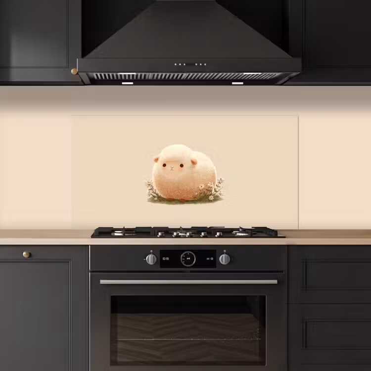 Schaap - Beige - Bloemen keuken achterwand spatscherm middel -sfeer1