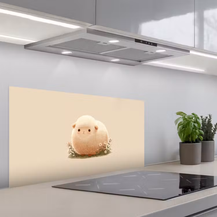 Schaap - Beige - Bloemen keuken achterwand spatscherm middel -3d_schuin