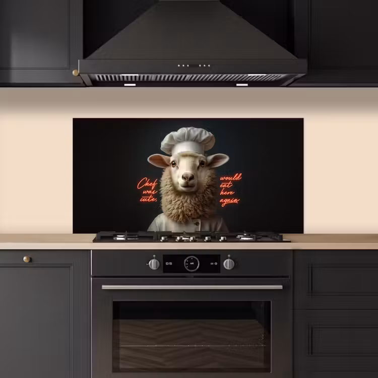 Schaap - Kokskleding - Neon - Quote keuken achterwand spatscherm middel -sfeer1