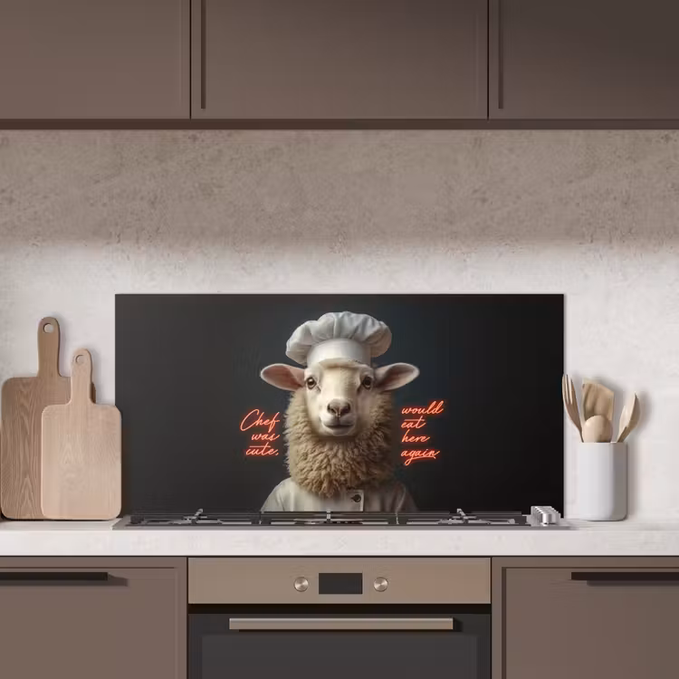 Schaap - Kokskleding - Neon - Quote keuken achterwand spatscherm middel -sfeer2