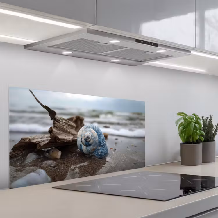 Schelp - Strand - Blauw - Zee keuken achterwand spatscherm middel -3d_schuin