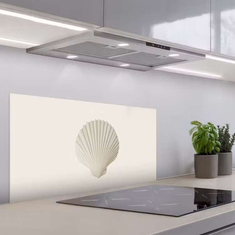 Schelp - Minimalistisch - Wit keuken achterwand spatscherm middel -3d_schuin