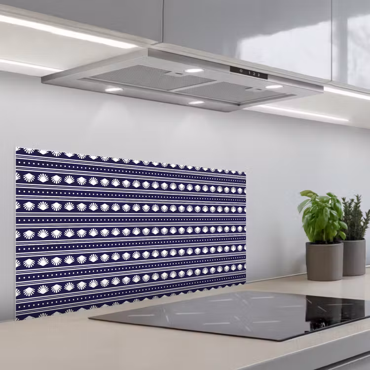Schelp - Nautisch - Blauw - Wit keuken achterwand spatscherm middel 899 -3d_schuin