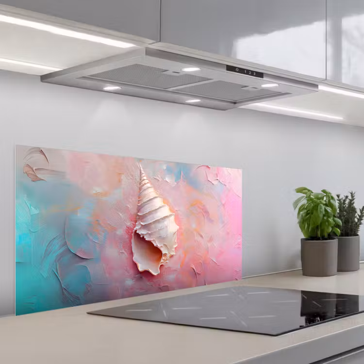 Schelp - Pastel - Pink keuken achterwand spatscherm middel -3d_schuin