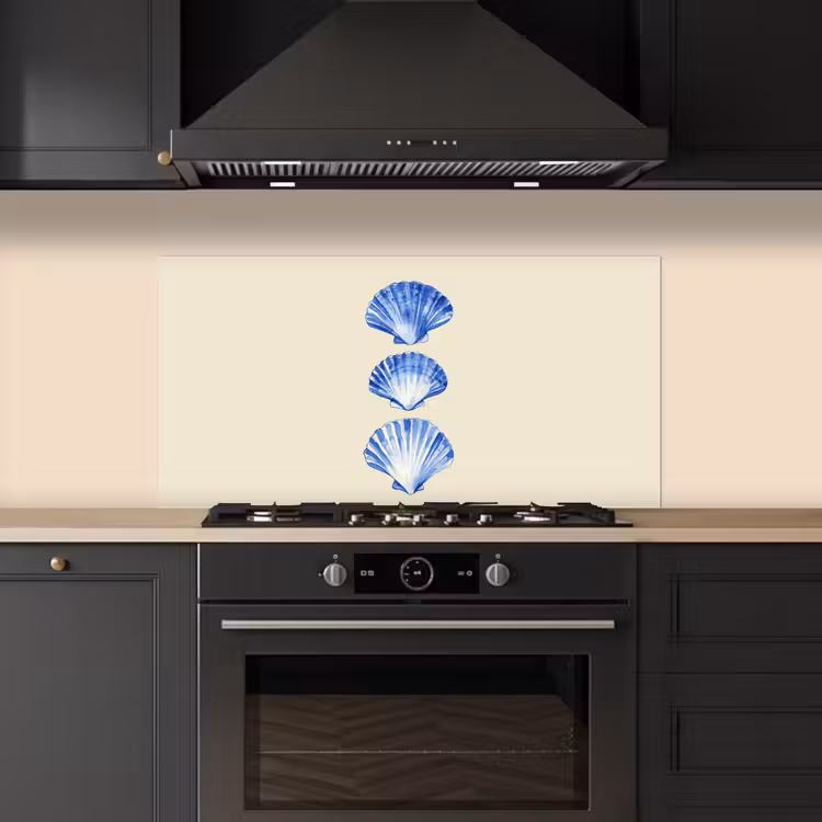 Schelpen - Blauw - Beige keuken achterwand spatscherm middel -sfeer1