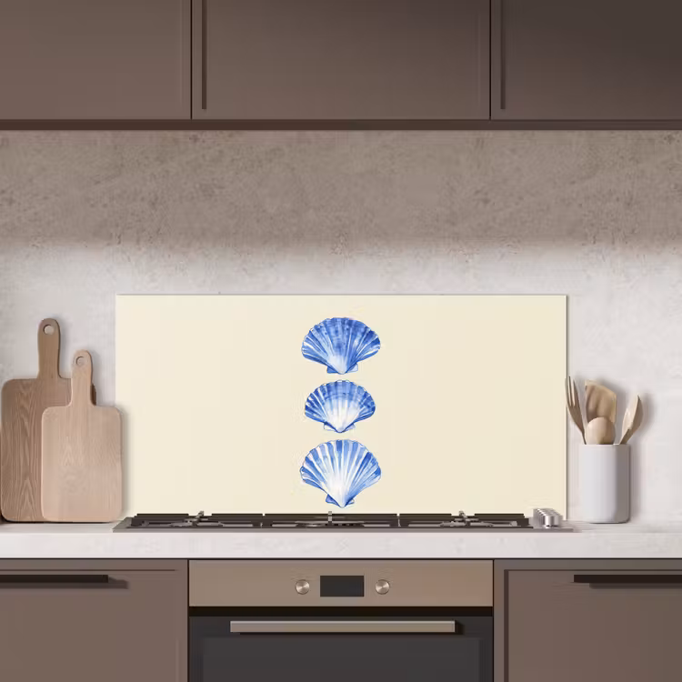 Schelpen - Blauw - Beige keuken achterwand spatscherm middel -sfeer2