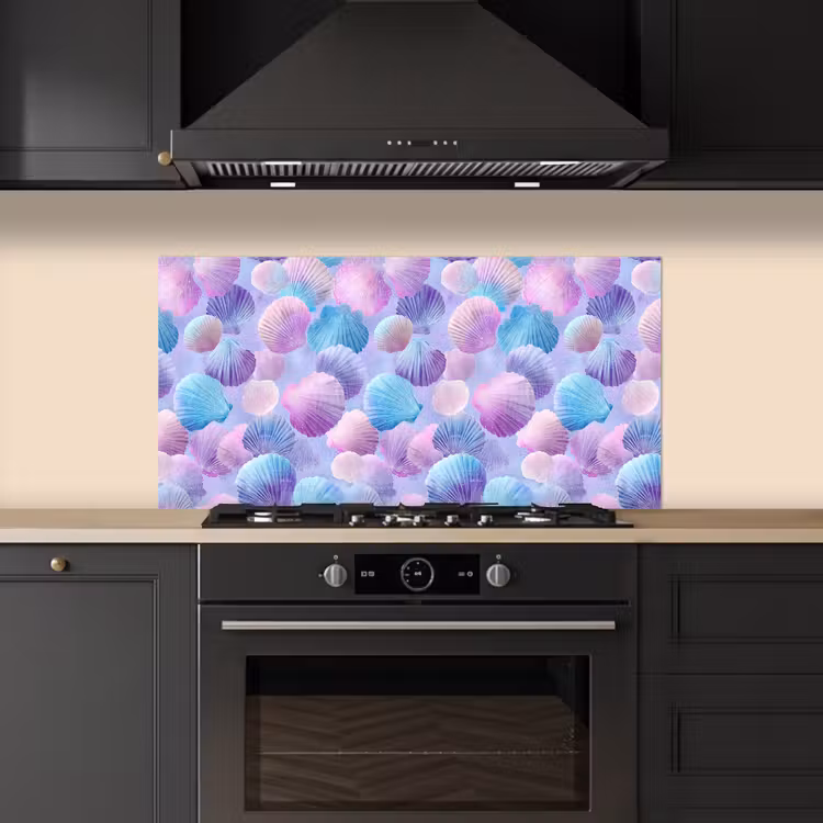 Schelpen - Paars - Blauw - Patroon keuken achterwand spatscherm middel -sfeer1