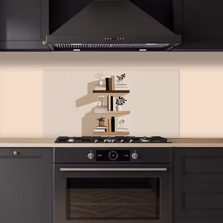 Plankjes - Boeken - Vaasjes - Planten keuken achterwand spatscherm middel -sfeer1