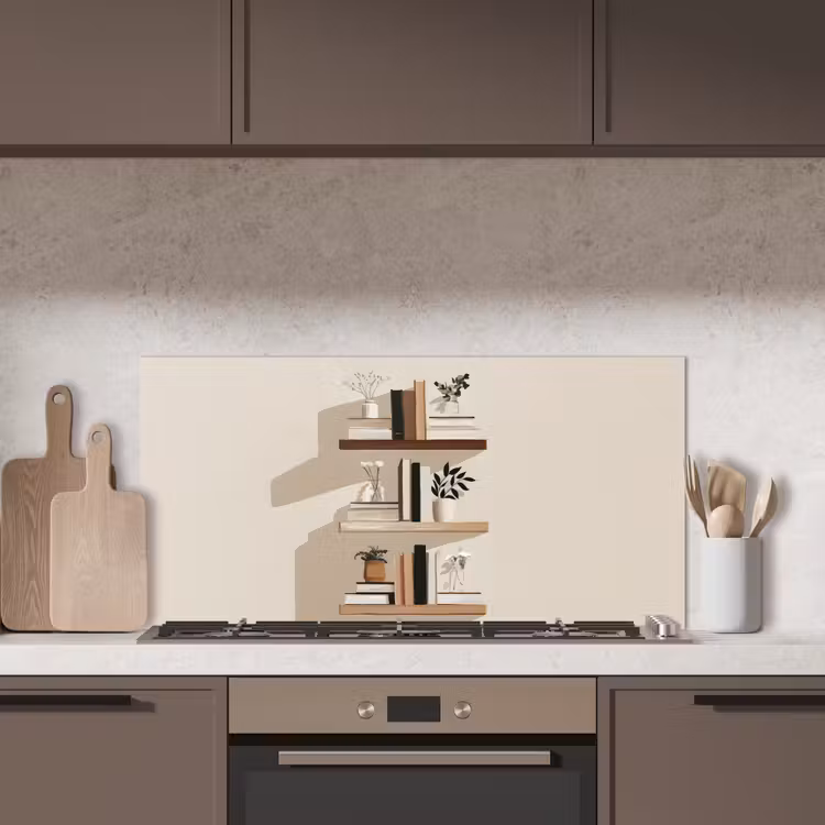 Plankjes - Boeken - Vaasjes - Planten keuken achterwand spatscherm middel -sfeer2