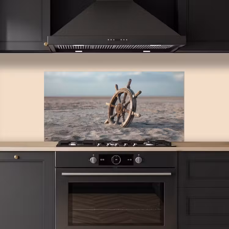 Scheepsstuur - Hout - Bruin - Zand keuken achterwand spatscherm middel -sfeer1