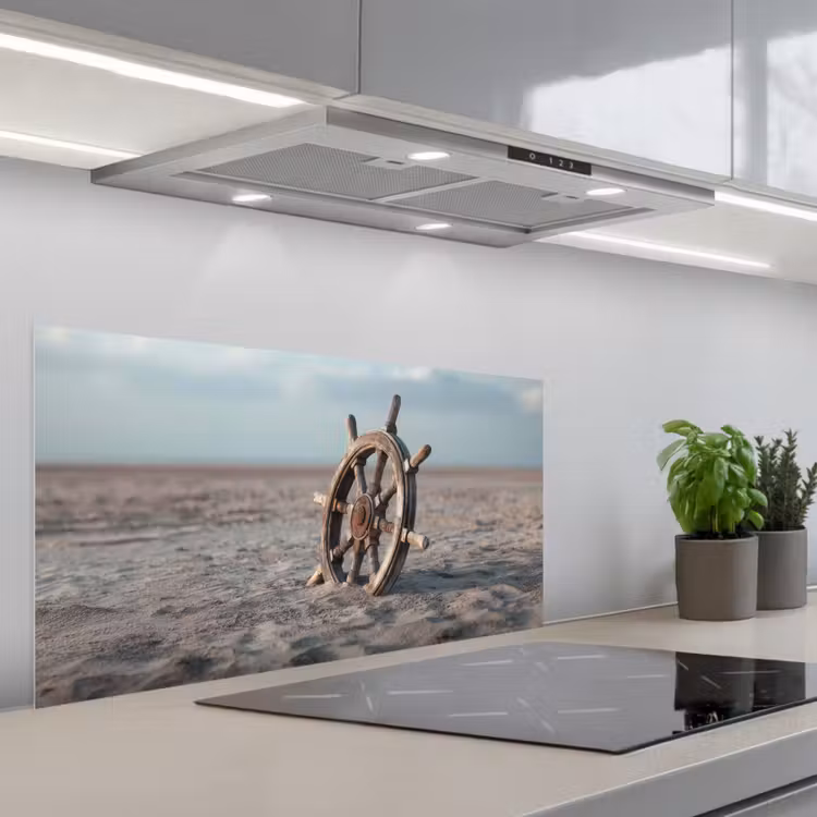 Scheepsstuur - Hout - Bruin - Zand keuken achterwand spatscherm middel -3d_schuin
