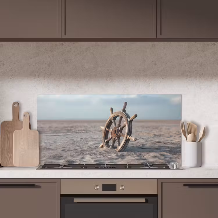 Scheepsstuur - Hout - Bruin - Zand keuken achterwand spatscherm middel -sfeer2