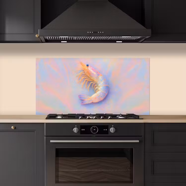 Garnaal - Subtiele structuur - Blauw - Roze keuken achterwand spatscherm middel -sfeer1