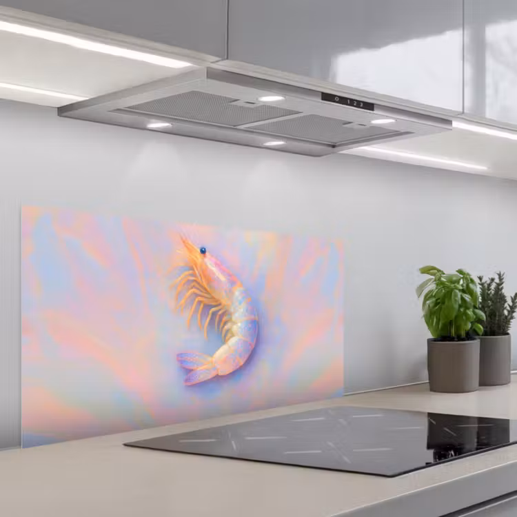 Garnaal - Subtiele structuur - Blauw - Roze keuken achterwand spatscherm middel -3d_schuin