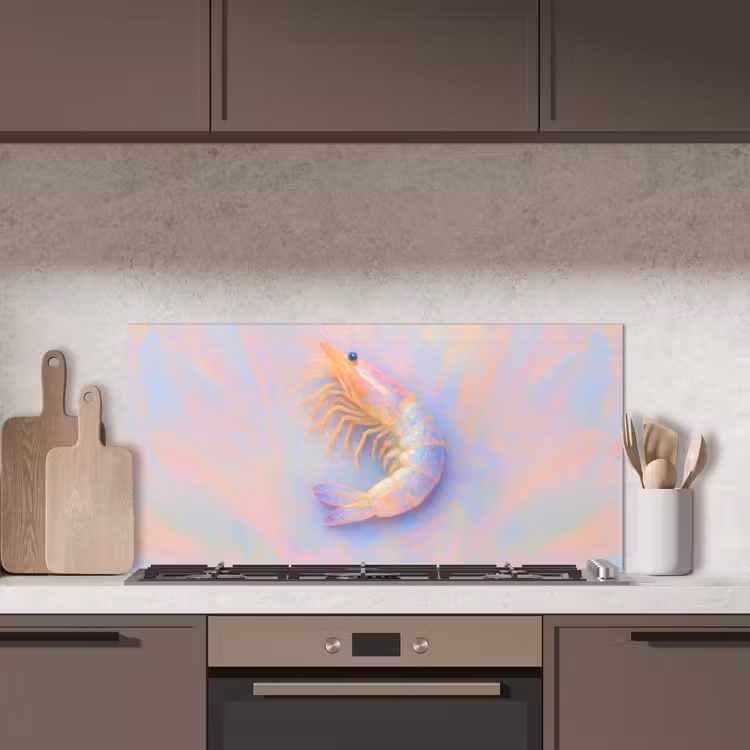 Garnaal - Subtiele structuur - Blauw - Roze keuken achterwand spatscherm middel -sfeer2
