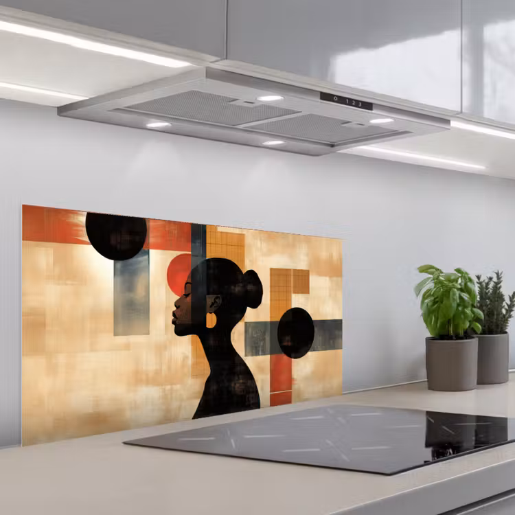 Zijaanzicht - Vrouw - Vormen keuken achterwand spatscherm middel -3d_schuin