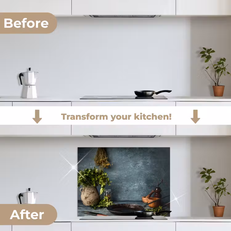 Stilte voor het Koken keuken achterwand spatscherm middel -voor_na_EN