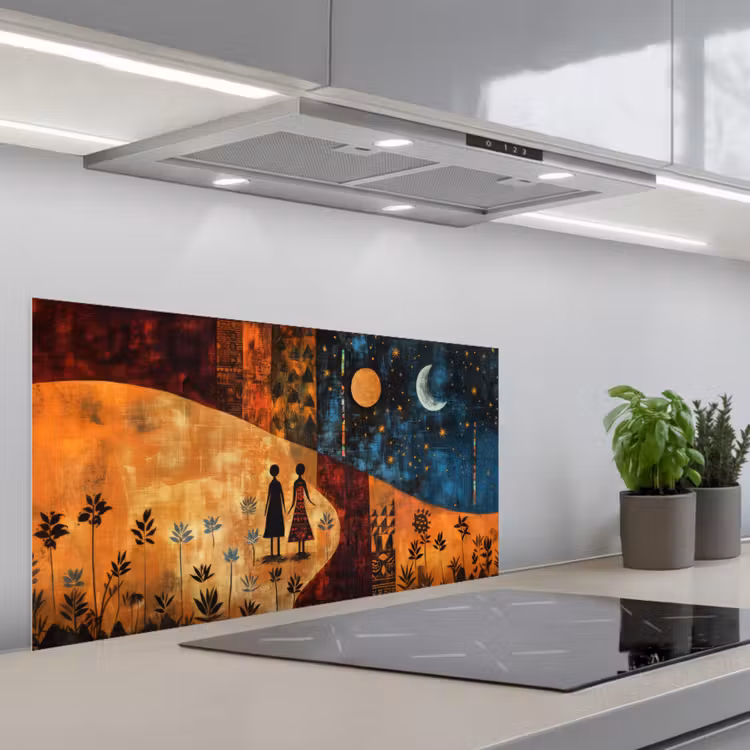 Silhouetten - Abstract - Zon - Maan keuken achterwand spatscherm middel -3d_schuin
