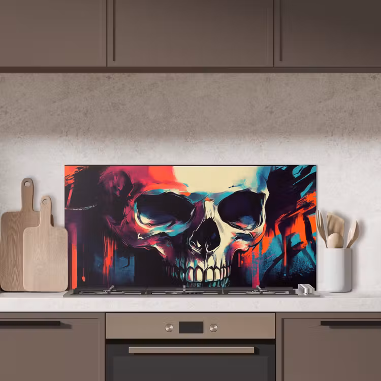 Schedel - Abstract - Rood - Blauw - Graffiti keuken achterwand spatscherm middel -sfeer2