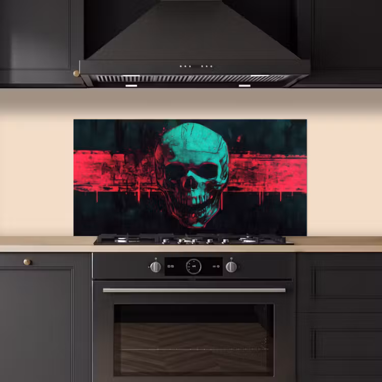 Schedel - Cyberpunk - Neon Rood keuken achterwand spatscherm middel -sfeer1