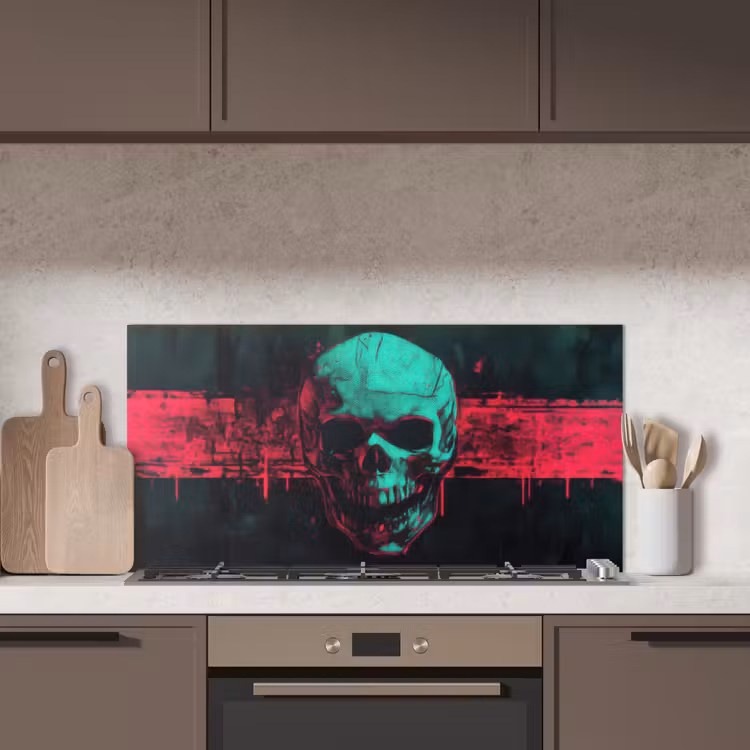Schedel - Cyberpunk - Neon Rood keuken achterwand spatscherm middel -sfeer2