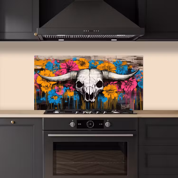 Schedel - Bloemen - Graffiti keuken achterwand spatscherm middel -sfeer1