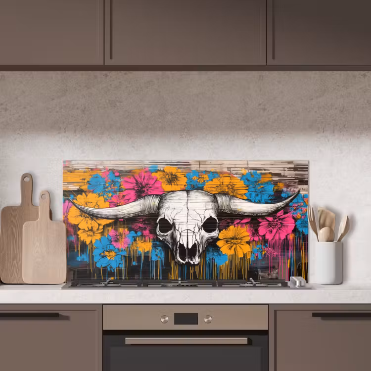 Schedel - Bloemen - Graffiti keuken achterwand spatscherm middel -sfeer2