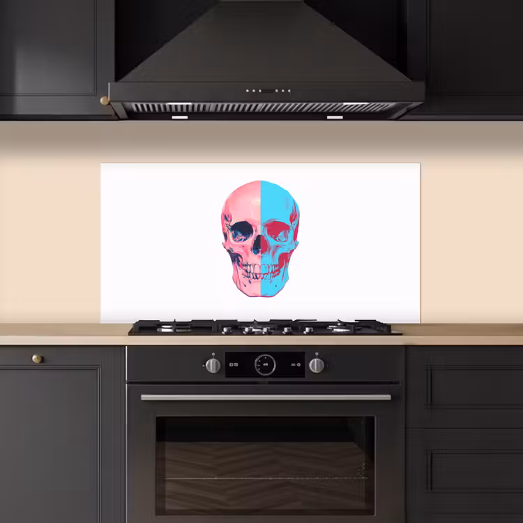Schedel - Grafisch - Roze - Verdeeld keuken achterwand spatscherm middel -sfeer1