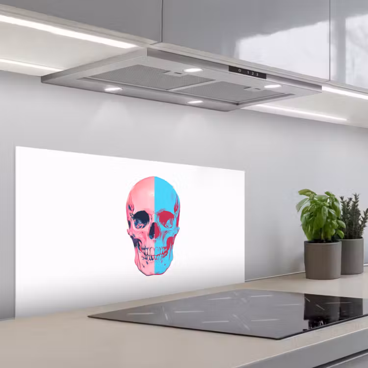 Schedel - Grafisch - Roze - Verdeeld keuken achterwand spatscherm middel -3d_schuin