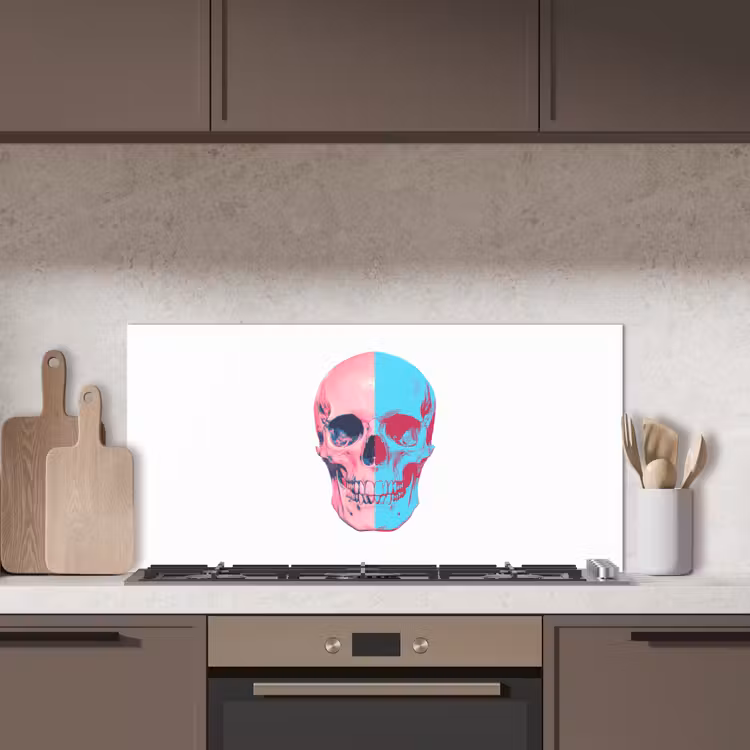 Schedel - Grafisch - Roze - Verdeeld keuken achterwand spatscherm middel -sfeer2