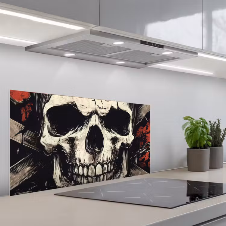 Schedel - Kettingen - Rood keuken achterwand spatscherm middel -3d_schuin