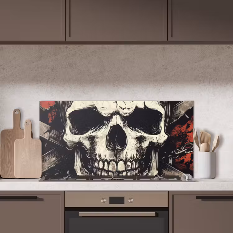 Schedel - Kettingen - Rood keuken achterwand spatscherm middel -sfeer2