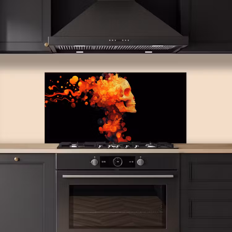 Schedel - Oranje - Zijaanzicht - Vlammen keuken achterwand spatscherm middel -sfeer1