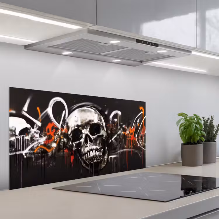 Schedels - Kunst - Donker - Rood keuken achterwand spatscherm middel -3d_schuin