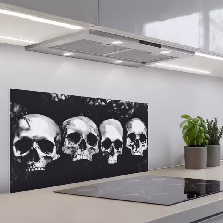 Schedels - Zwart - Contrast keuken achterwand spatscherm middel -3d_schuin